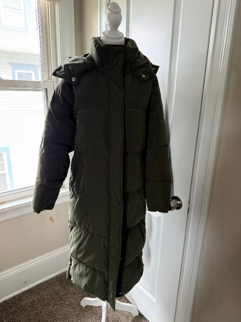 Abercrombie & Fitch Ultra Long Puffer Jacket Olive Green XXS